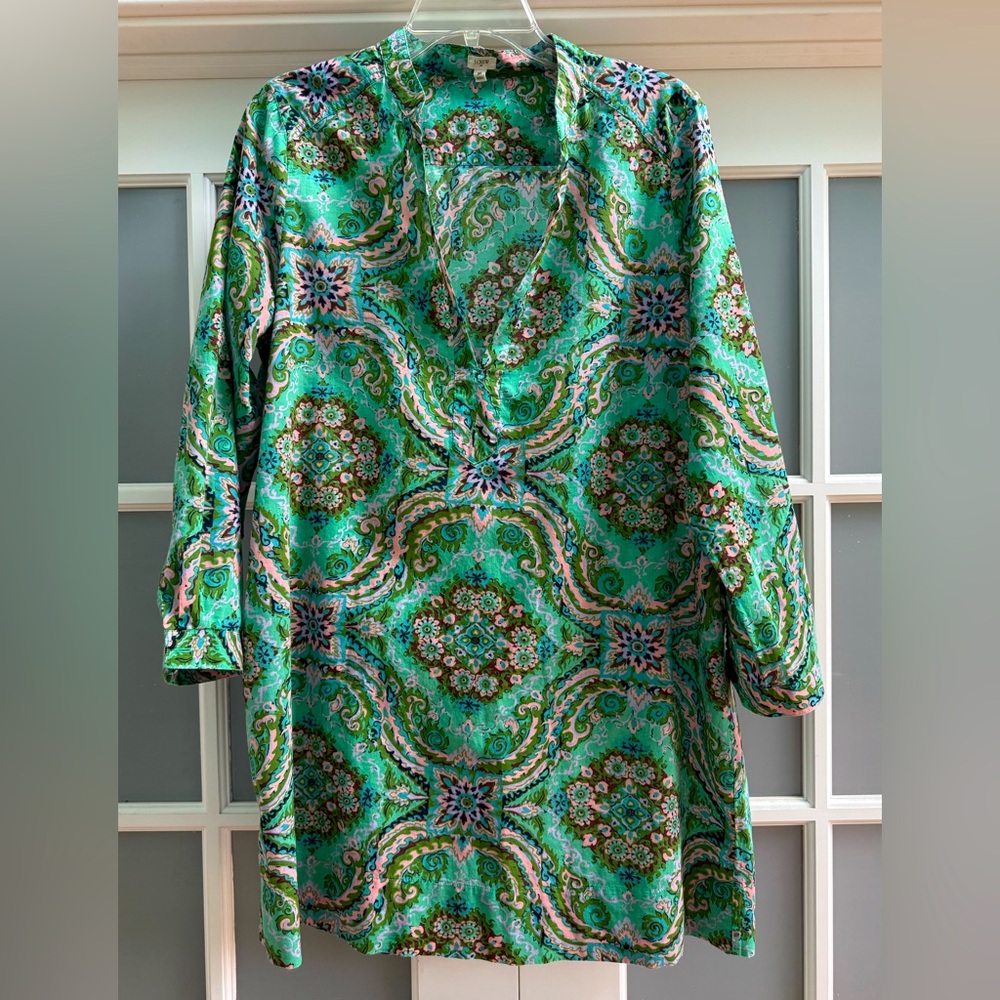 J Crew Tunic Mini Dress Green Paisley Beach Cover… - image 5